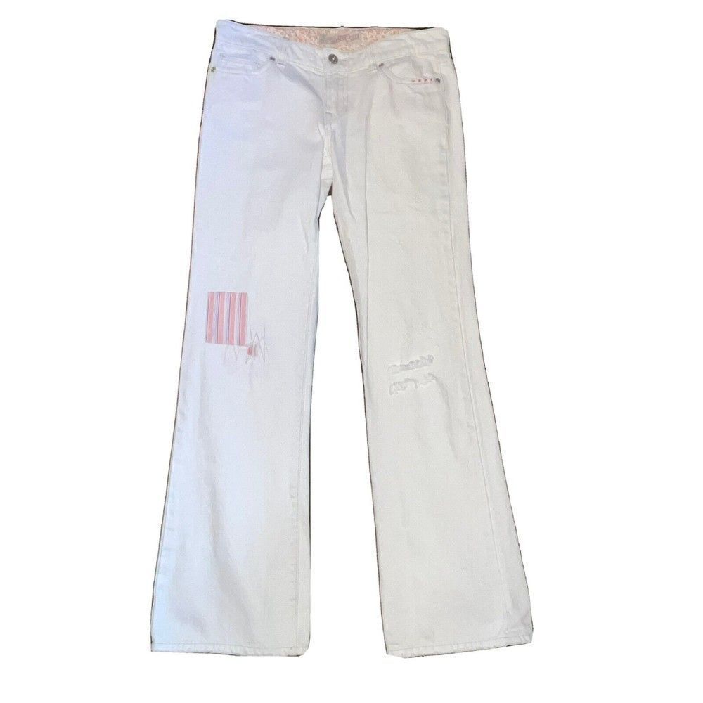 Old Navy Special Edition Pants Women’s Sz 2 Super Low Waist Bootcut White Patch‎